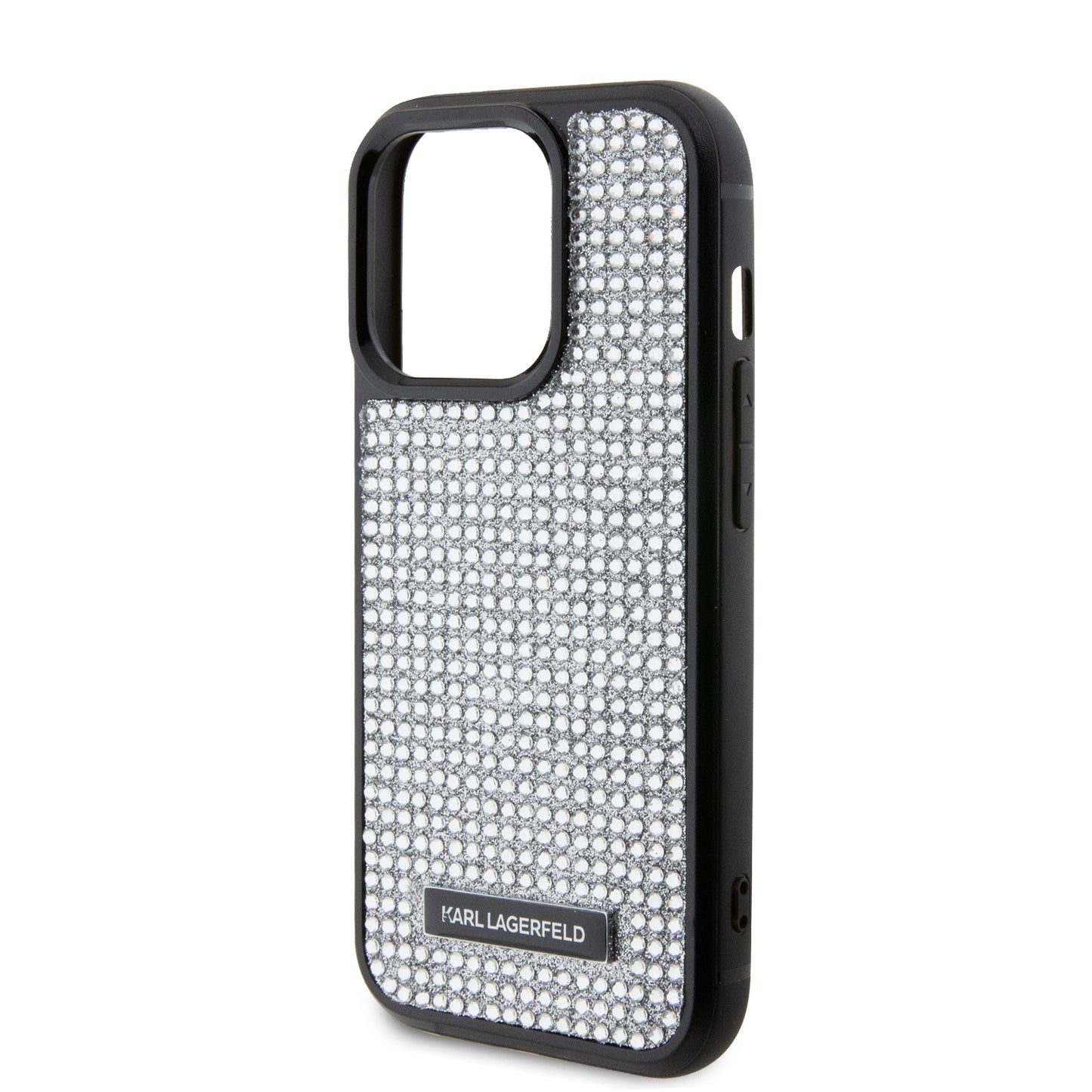 Case Karl Pedrería Logo Metal para iPhone 15 Pro Plata - Diseño Elegante y Exclusivo