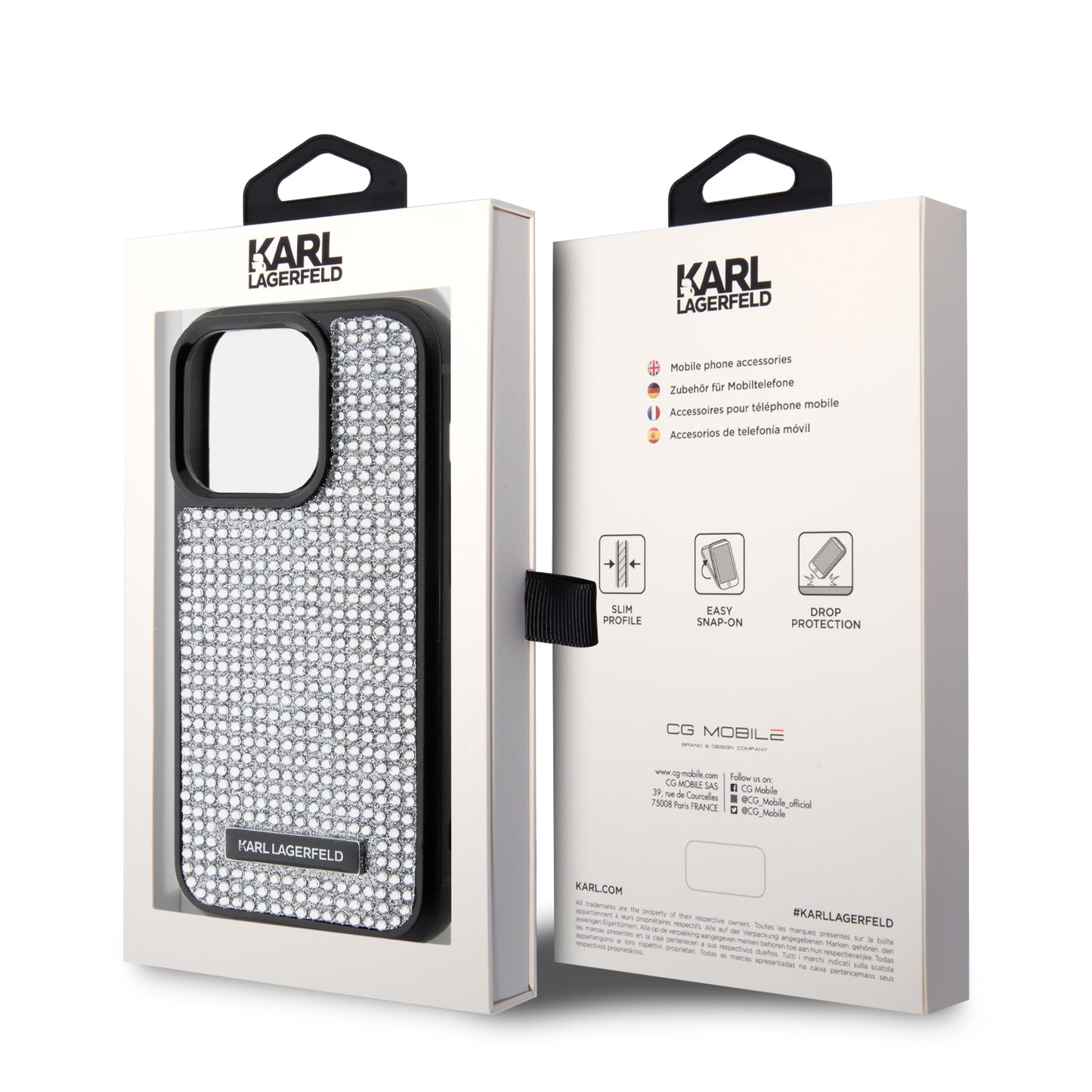 Case Karl Pedrería Logo Metal para iPhone 15 Pro Plata - Diseño Elegante y Exclusivo