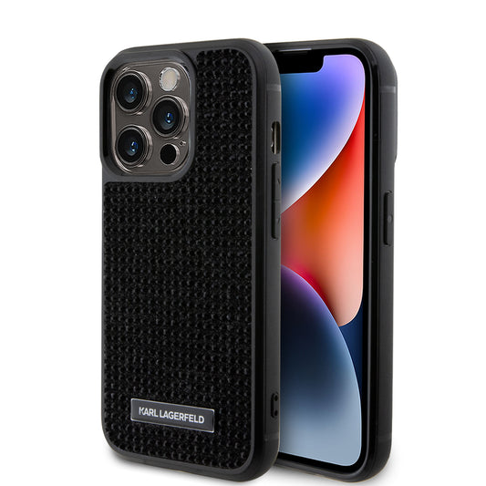 Funda Karl Lagerfeld iPhone 15 Pro con Pedrería y Logo Metálico - Negra