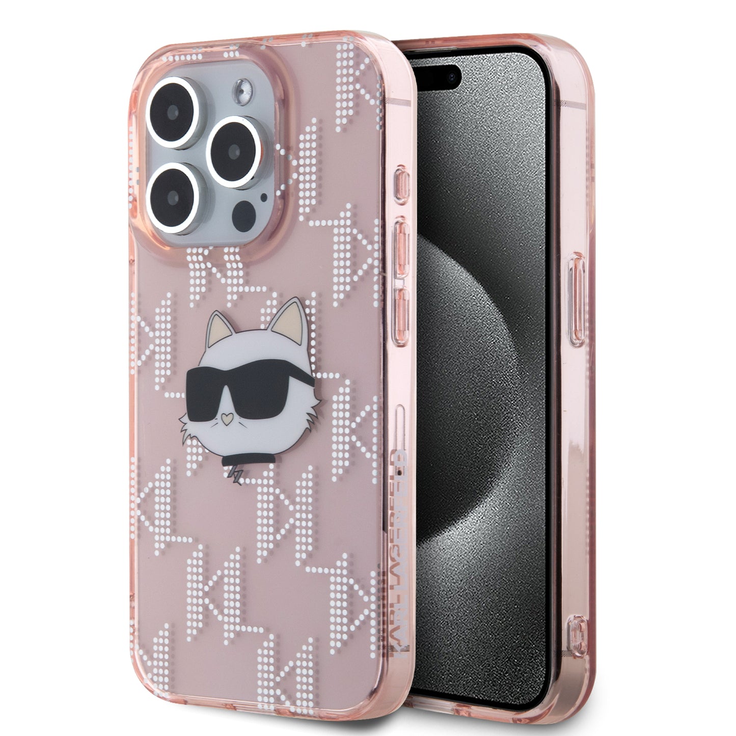 Funda Karl Lagerfeld Monograma Choupette Rosa para iPhone 15 Pro Max – Diseño Elegante y Sofisticado