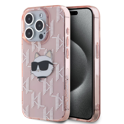 Funda Karl Lagerfeld Monograma Choupette Rosa para iPhone 15 Pro Max – Diseño Elegante y Sofisticado