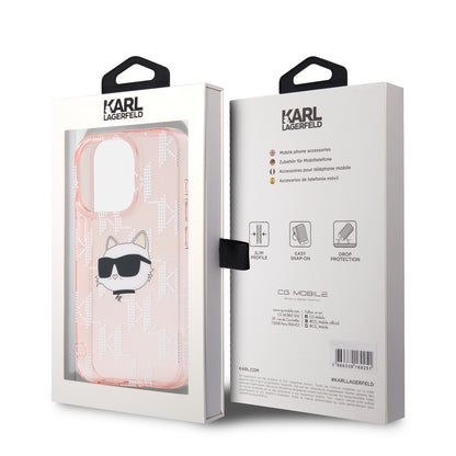 Funda Karl Lagerfeld Monograma Choupette Rosa para iPhone 15 Pro Max – Diseño Elegante y Sofisticado
