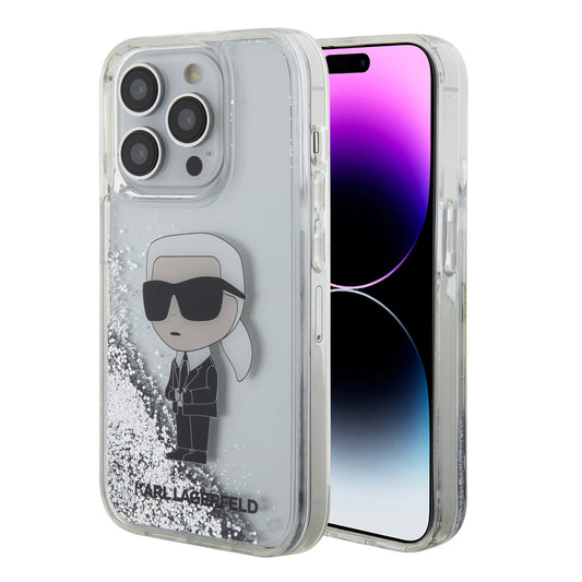 Case Karl Brillos Líquido Plata para iPhone 15 Pro – Protección y Estilo Premium