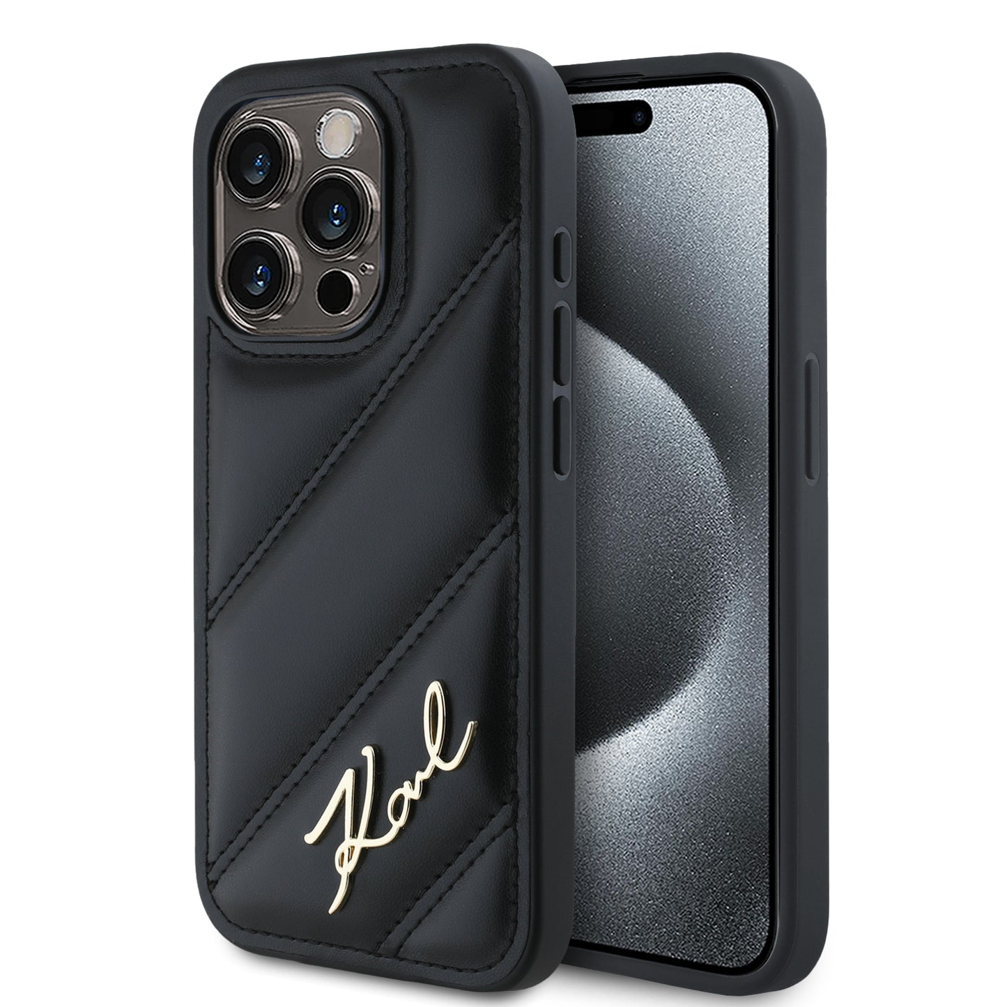 Case Karl Lagerfeld Acolchado Logo Metal para iPhone 15 Pro Negro