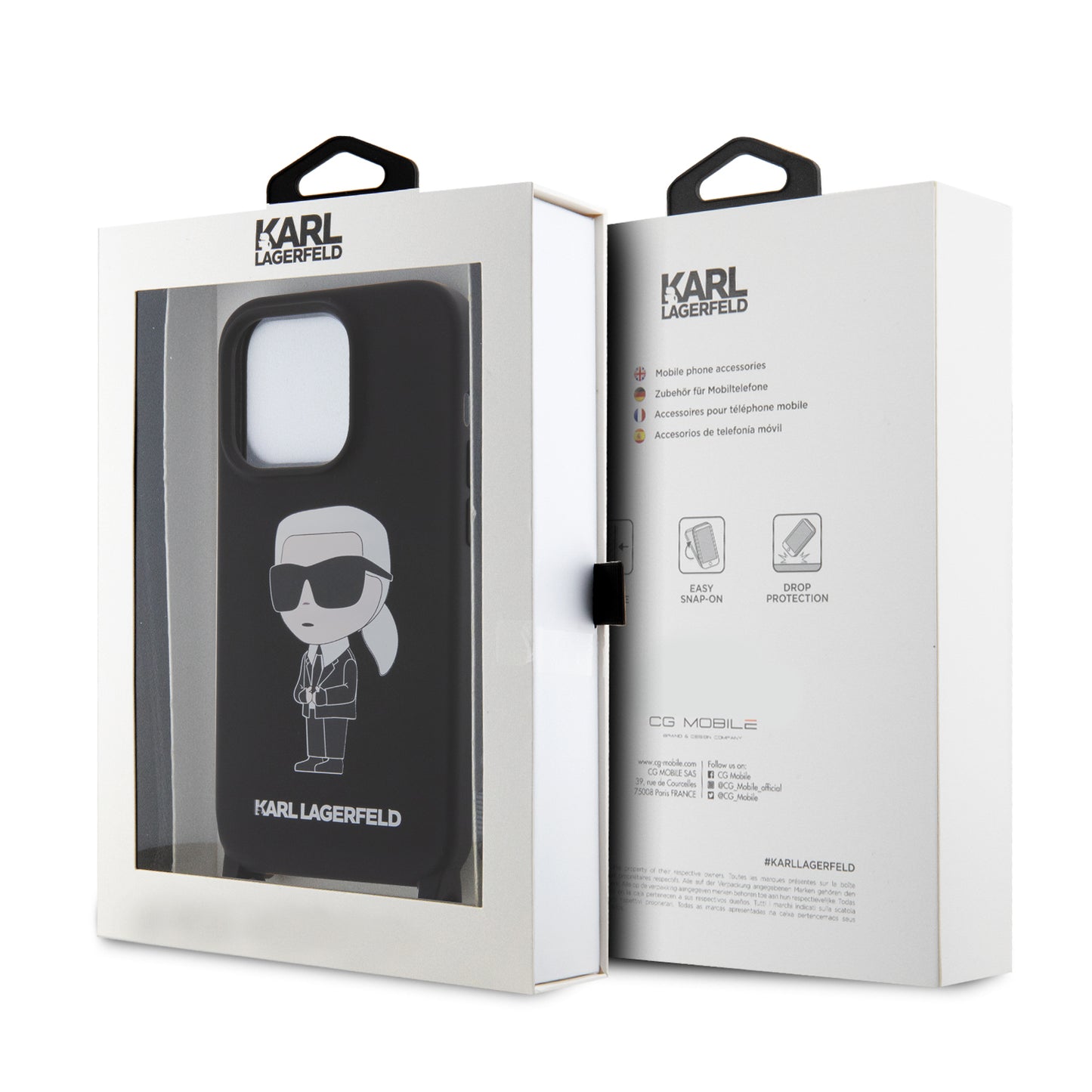 Case Karl Silicon Crossbody para iPhone 15 Pro - Funda Negra con Correa Elegante