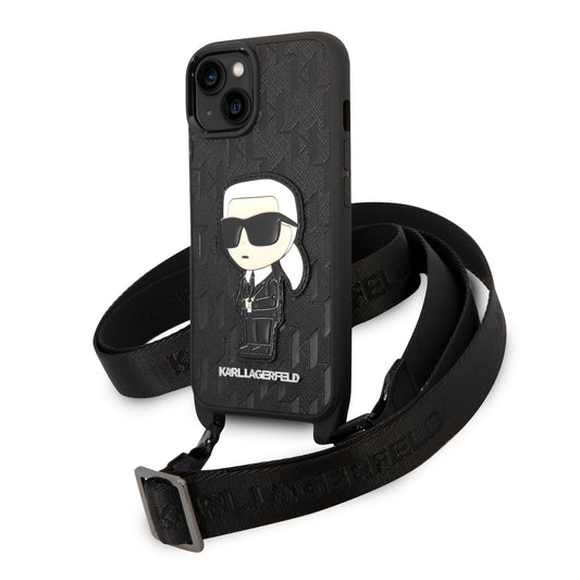 Case Karl Monograma Crossbody para iPhone 15 - Negro | Estilo y Protección