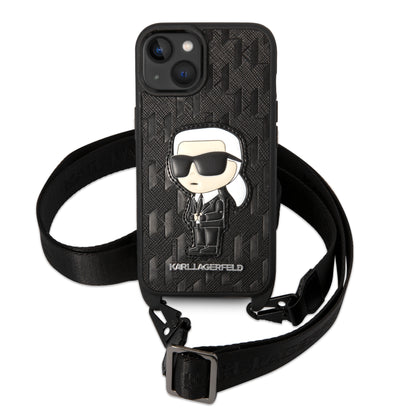 Case Karl Monograma Crossbody para iPhone 15 - Negro | Estilo y Protección