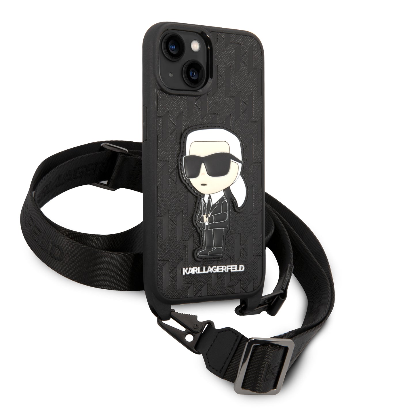 Case Karl Monograma Crossbody para iPhone 15 - Negro | Estilo y Protección