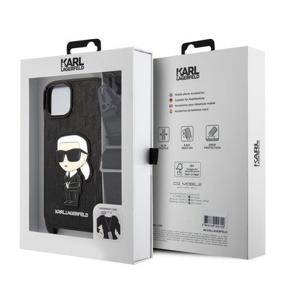 Case Karl Monograma Crossbody para iPhone 15 - Negro | Estilo y Protección