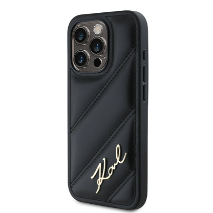 Case Karl Lagerfeld Acolchado Logo Metal para iPhone 15 Pro Max Negro