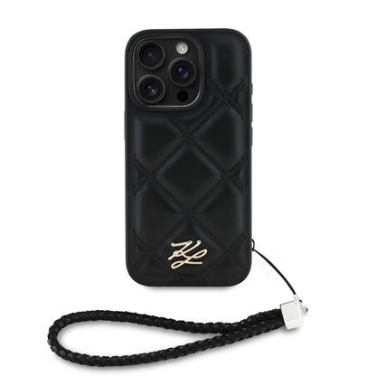 Case Karl Lagerfeld Acolchada Inicial Negra iPhone 16 Pro – Estilo y Protección Premium
