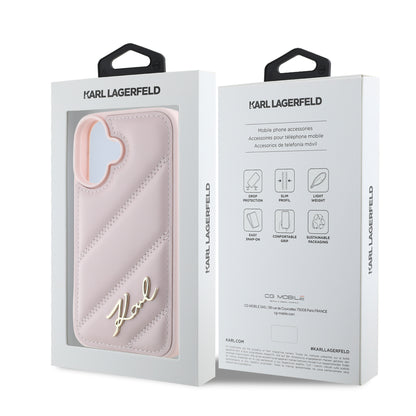 Case Karl Acolchado Logo Metal iPhone 16 Rosa - Funda de lujo con logo metálico