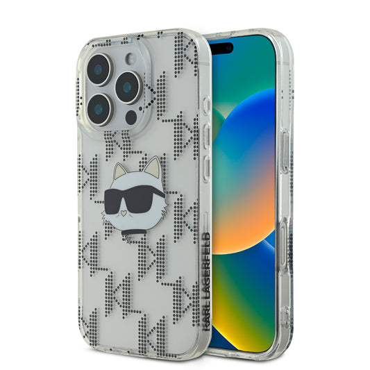 Case Karl Monograma Choupette para iPhone 16 Pro Max - Funda Transparente Elegante