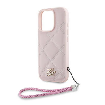 Case Karl Lagerfeld Rosa Acolchada con Correa iPhone 16 Pro – Estilo y Comodidad Premium