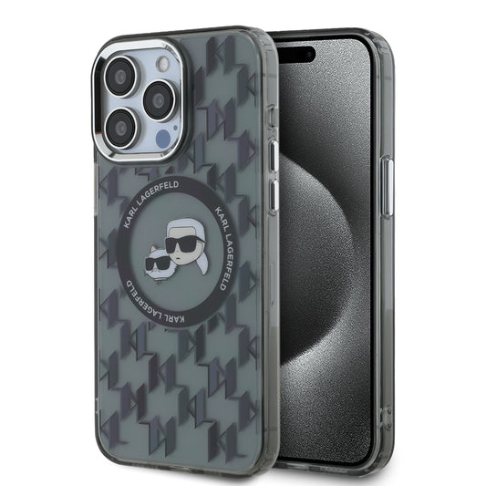 Case Karl Monograma Cabeza K&C para iPhone 15 Pro - Negro Elegante y Moderno