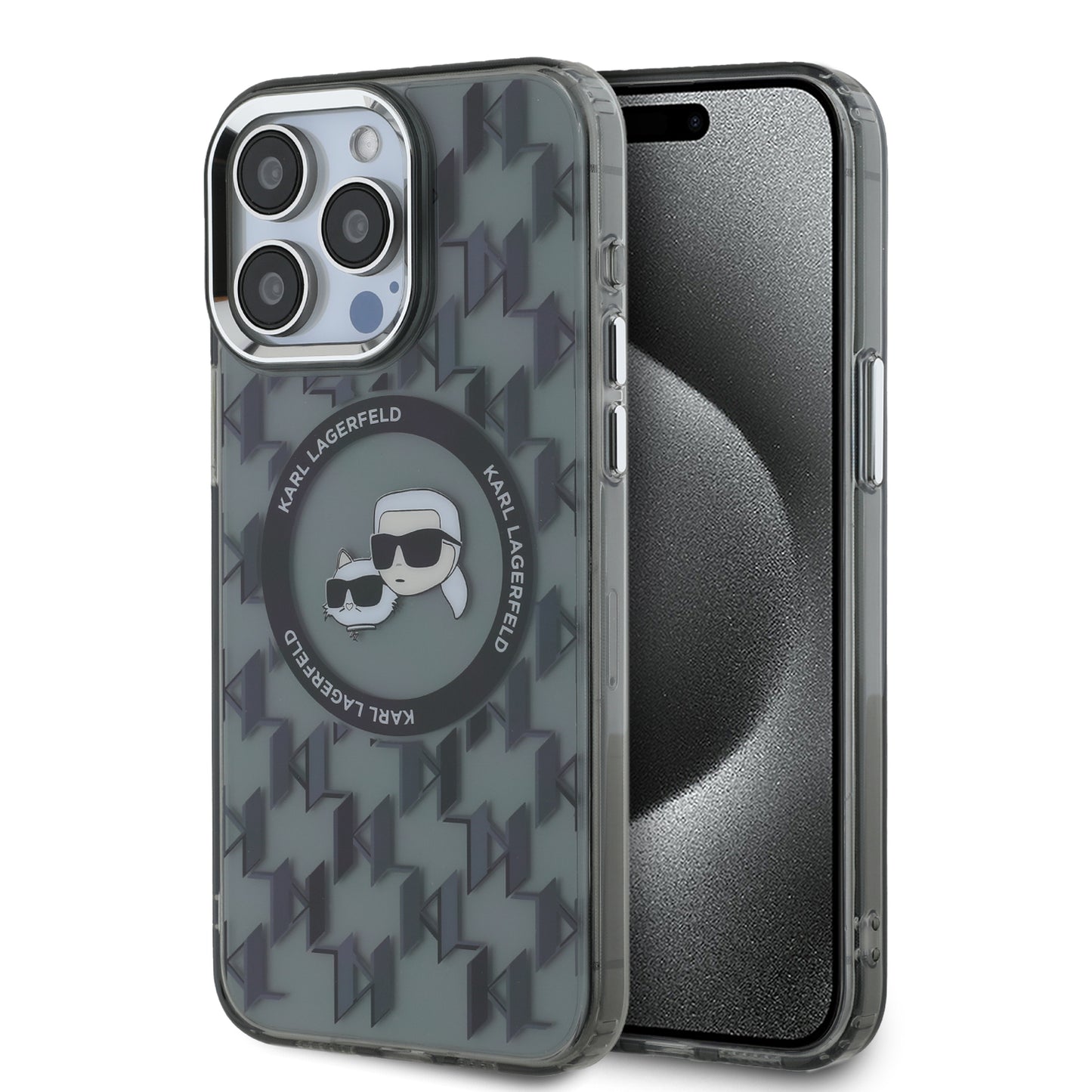 Case Karl Monograma Cara K&C para iPhone 15 Pro Max - Negro Elegante y Exclusivo