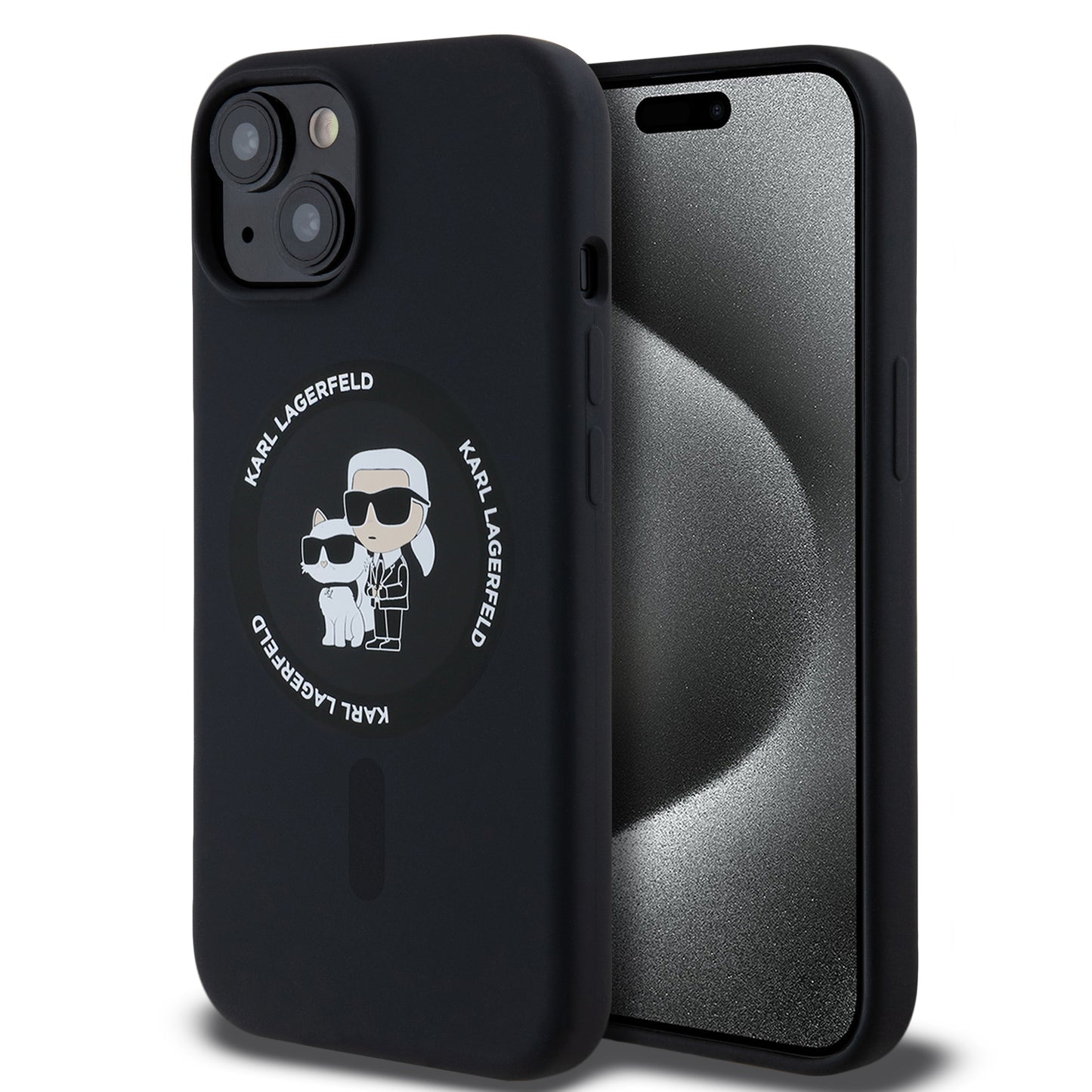 Case Karl Silicon con Anillo K&C para iPhone 15 - Negro Elegante y Funcional