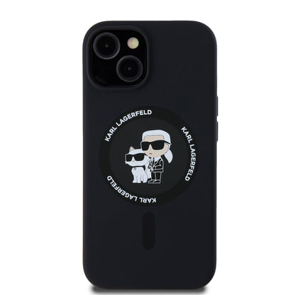 Case Karl Silicon con Anillo K&C para iPhone 15 - Negro Elegante y Funcional