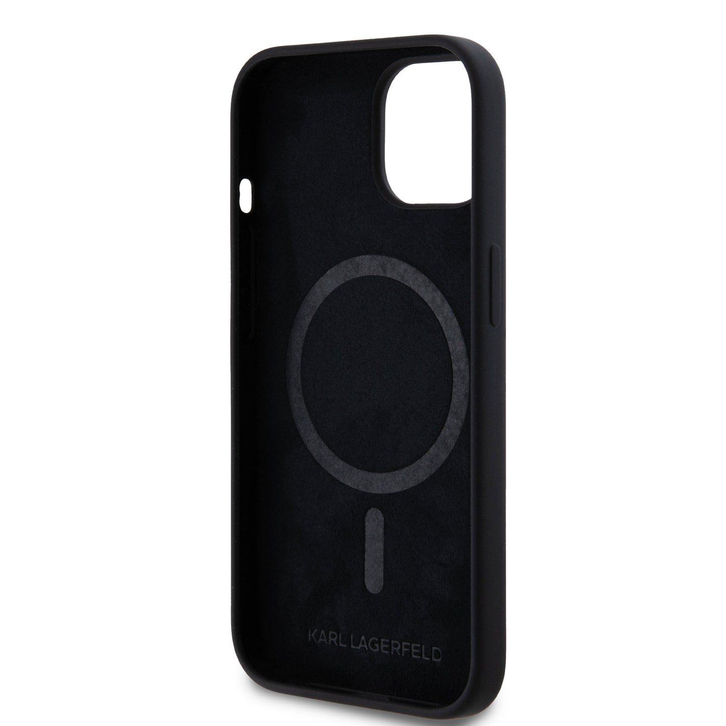 Case Karl Silicon con Anillo K&C para iPhone 15 - Negro Elegante y Funcional