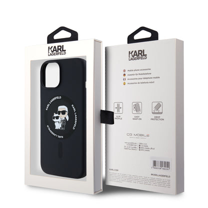 Case Karl Silicon con Anillo K&C para iPhone 15 - Negro Elegante y Funcional