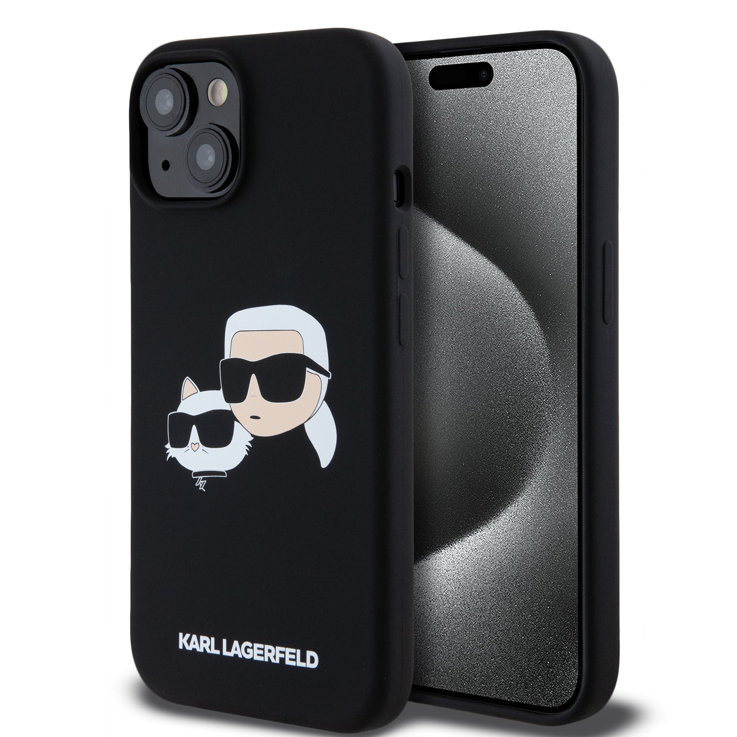 Case Karl Silicon Cara K&C para iPhone 15 - Funda Negra de Silicona de Diseño Exclusivo