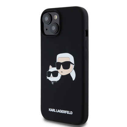 Case Karl Silicon Cara K&C para iPhone 15 - Funda Negra de Silicona de Diseño Exclusivo