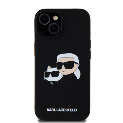 Case Karl Silicon Cara K&C para iPhone 15 - Funda Negra de Silicona de Diseño Exclusivo