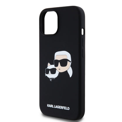 Case Karl Silicon Cara K&C para iPhone 15 - Funda Negra de Silicona de Diseño Exclusivo