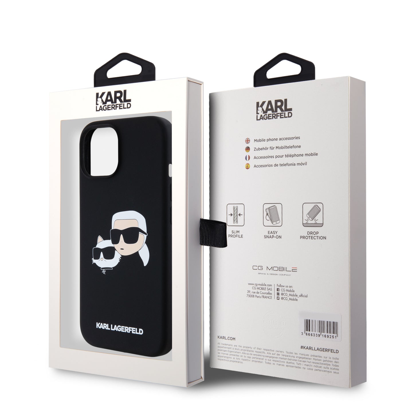 Case Karl Silicon Cara K&C para iPhone 15 - Funda Negra de Silicona de Diseño Exclusivo