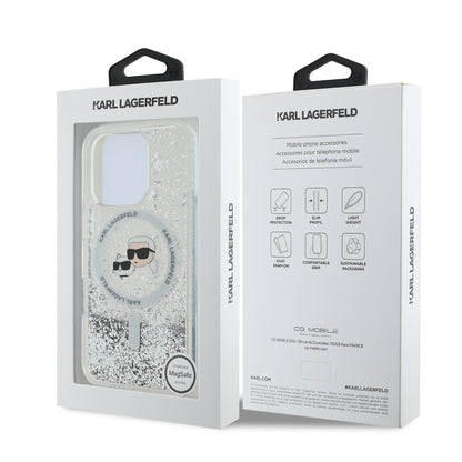 Case Karl Glitter Líquido MagSafe K&C iPhone 16 Pro Plata - Funda Brillante con Estilo