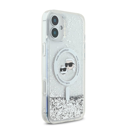 Case Karl Glitter Líquido MGSF K&C para iPhone 16 - Transparente y Sofisticado