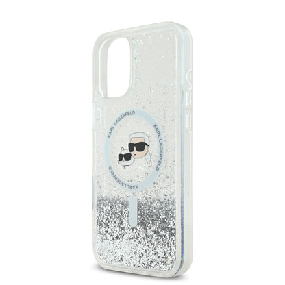 Case Karl Glitter Líquido MGSF K&C para iPhone 16 - Transparente y Sofisticado