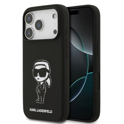 Funda Karl Lagerfeld MagSafe de Silicona Negra con Diseño Sketch de Karl para iPhone 17 Pro | Case Original de Lujo