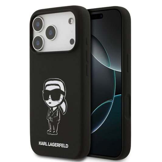 Funda Karl Lagerfeld MagSafe de Silicona Negra con Diseño Sketch de Karl para iPhone 17 Pro | Case Original de Lujo