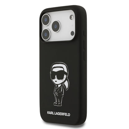 Funda Karl Lagerfeld MagSafe de Silicona Negra con Diseño Sketch de Karl para iPhone 17 Pro | Case Original de Lujo