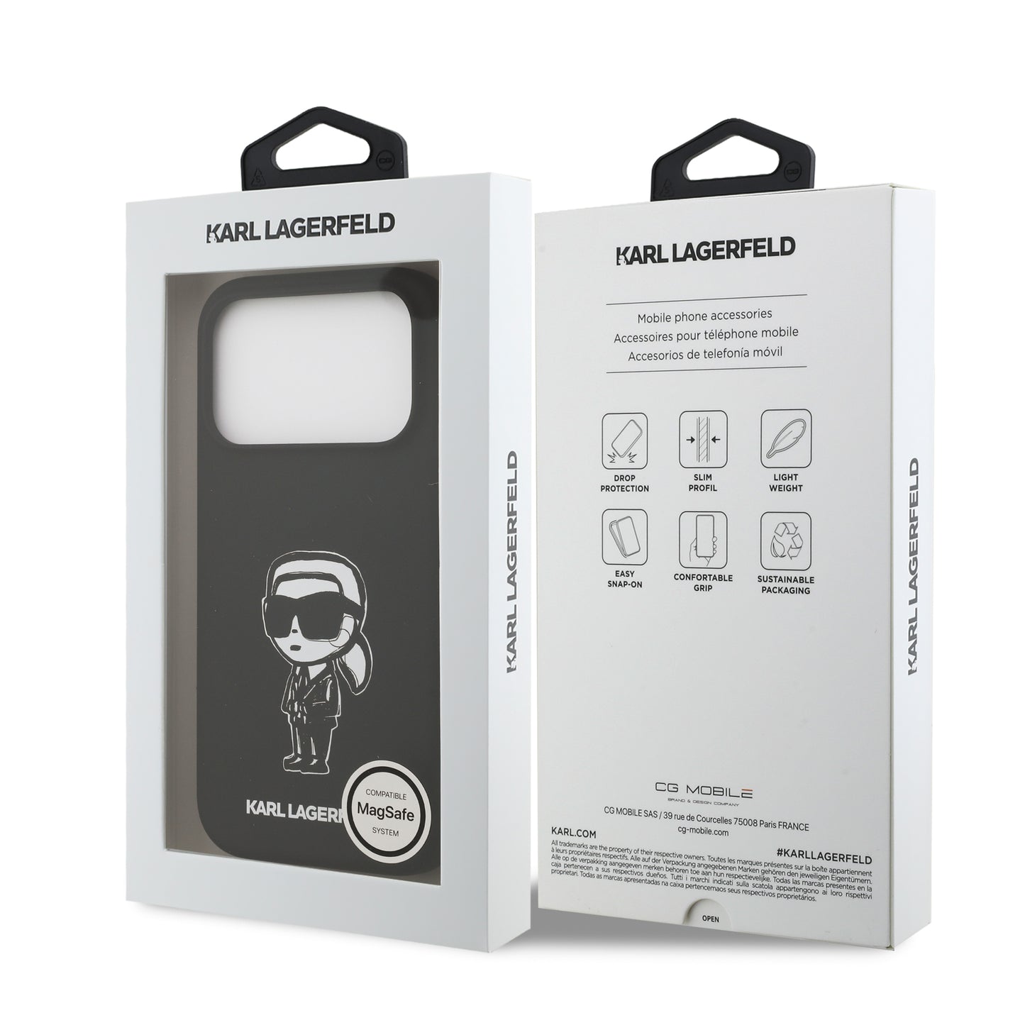 Funda Karl Lagerfeld MagSafe de Silicona Negra con Diseño Sketch de Karl para iPhone 17 Pro | Case Original de Lujo
