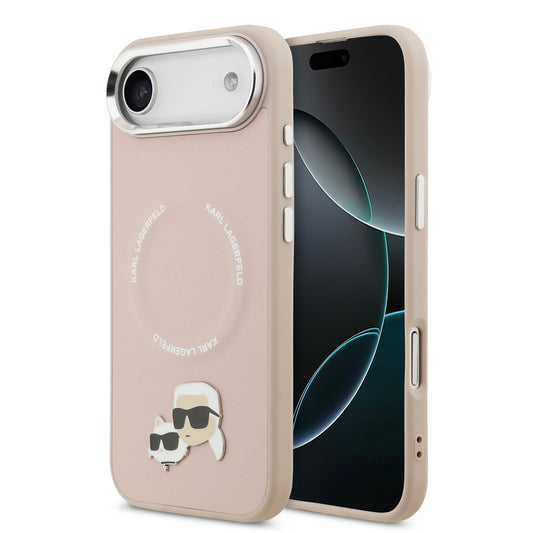 Funda Karl Lagerfeld MagSafe Rosa con Pins de Karl & Choupette para iPhone 17 Air | Case Original de Lujo