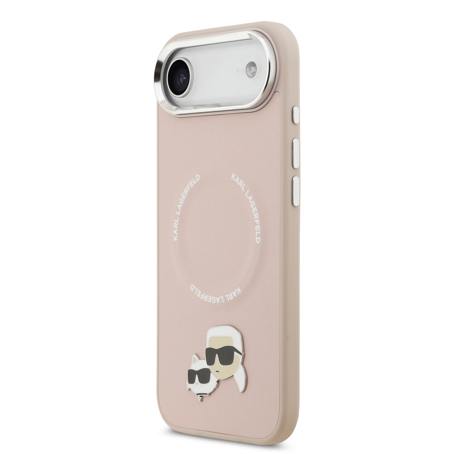 Funda Karl Lagerfeld MagSafe Rosa con Pins de Karl & Choupette para iPhone 17 Air | Case Original de Lujo