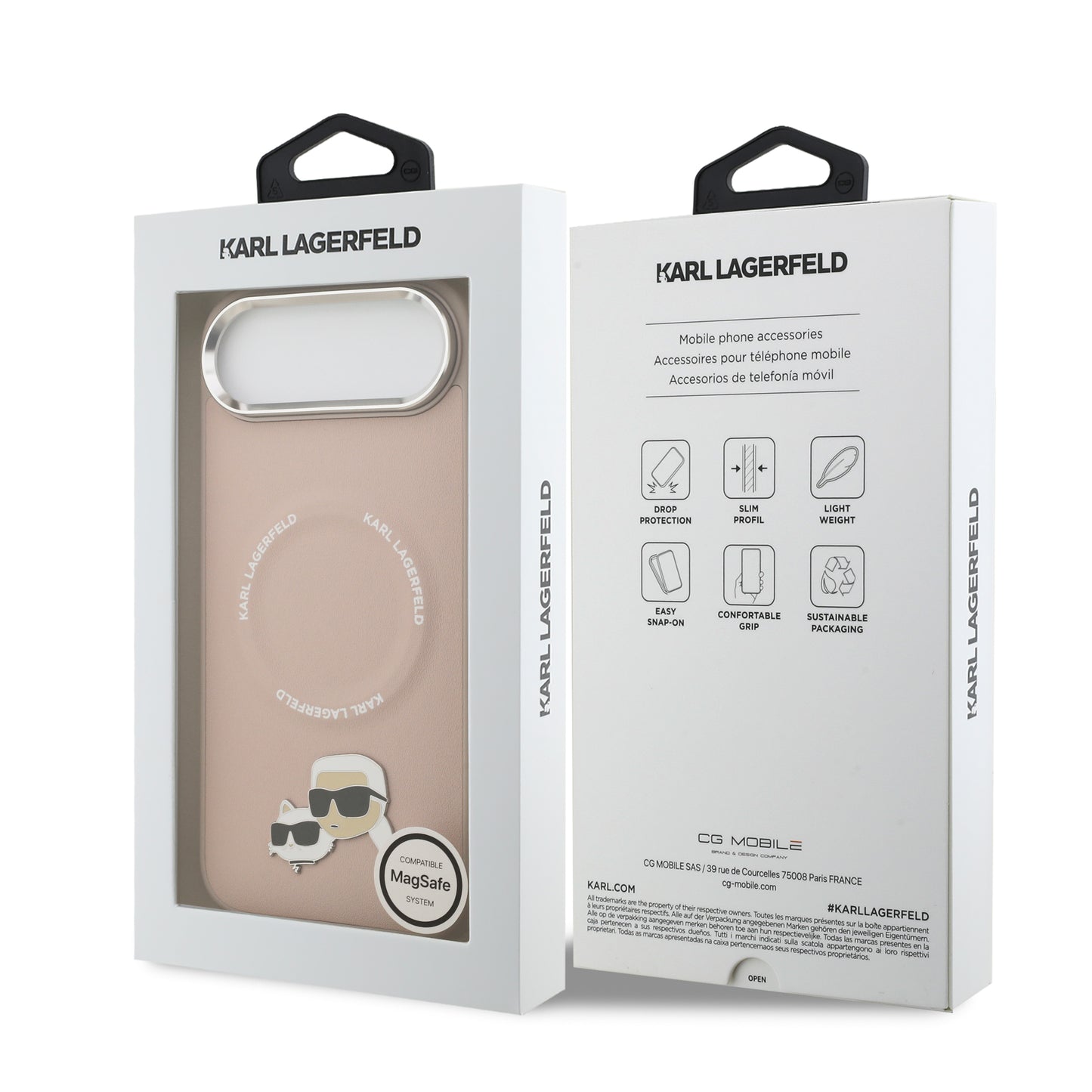 Funda Karl Lagerfeld MagSafe Rosa con Pins de Karl & Choupette para iPhone 17 Air | Case Original de Lujo