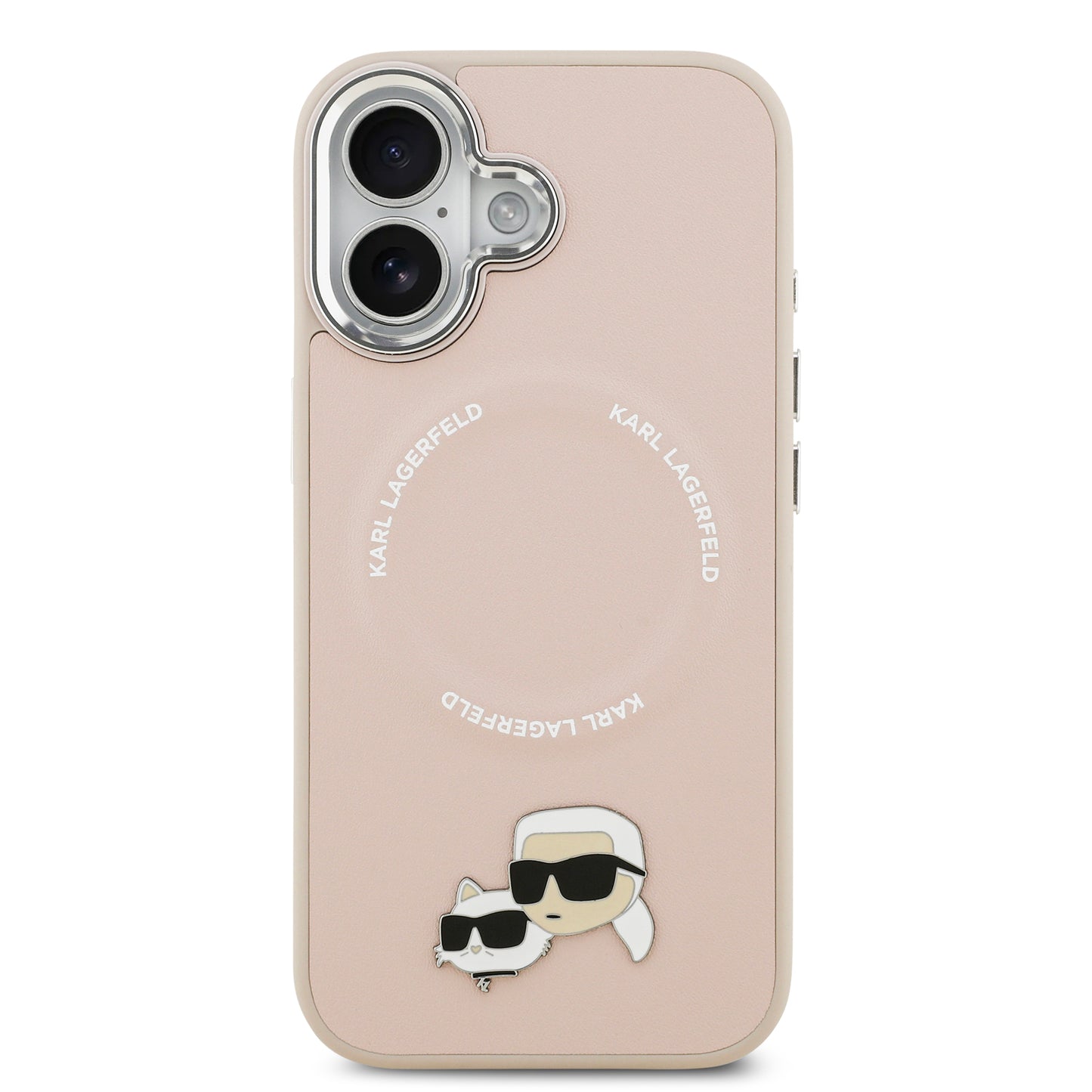 Funda Karl Lagerfeld MagSafe Rosa con Pins de Karl & Choupette para iPhone 17 | Case Original de Lujo