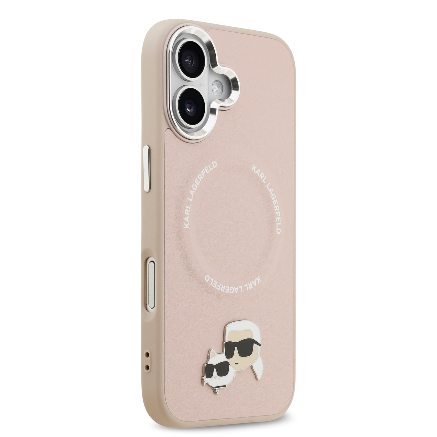 Funda Karl Lagerfeld MagSafe Rosa con Pins de Karl & Choupette para iPhone 17 | Case Original de Lujo