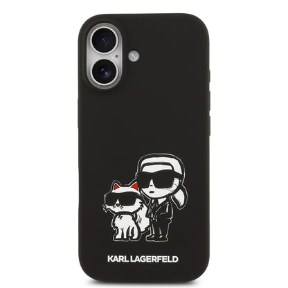 Funda Karl Lagerfeld MagSafe de Silicona Negra con Diseño Sketch de Karl & Choupette para iPhone 17 | Case Original de Lujo