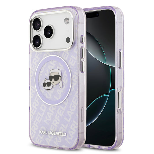 Funda Karl Lagerfeld MagSafe con Glitter y Logos de Karl & Choupette para iPhone 17 Pro Max - Morado | Case Original