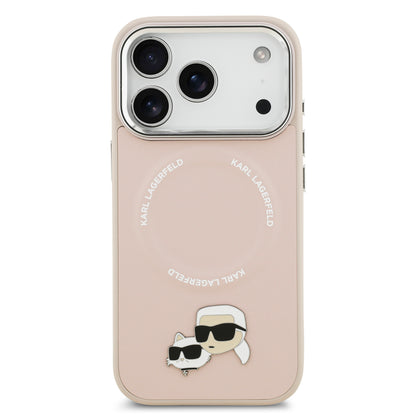 Funda Karl Lagerfeld MagSafe Rosa con Pins de Karl & Choupette para iPhone 17 Pro | Case Original de Lujo