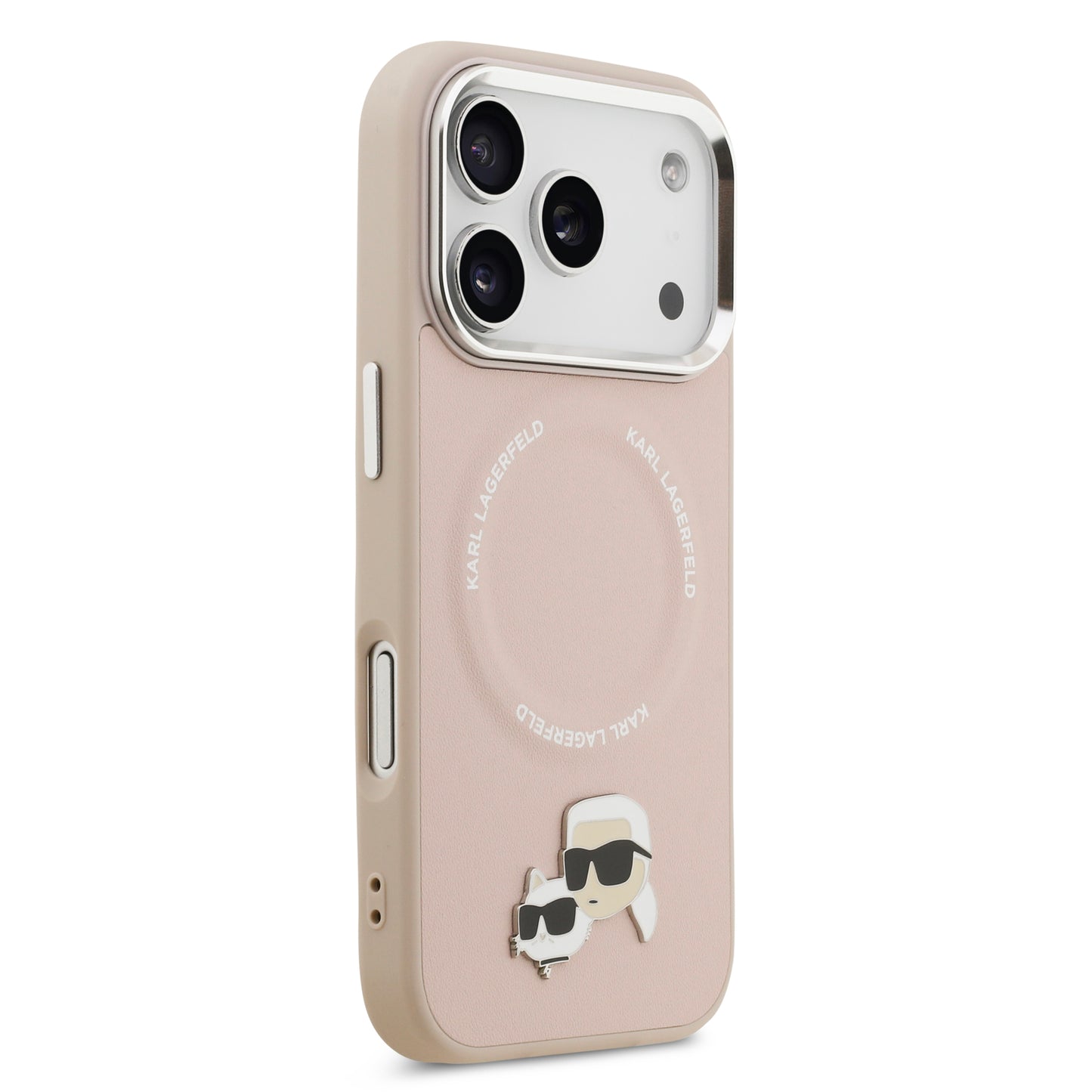 Funda Karl Lagerfeld MagSafe Rosa con Pins de Karl & Choupette para iPhone 17 Pro | Case Original de Lujo