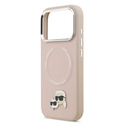 Funda Karl Lagerfeld MagSafe Rosa con Pins de Karl & Choupette para iPhone 17 Pro | Case Original de Lujo
