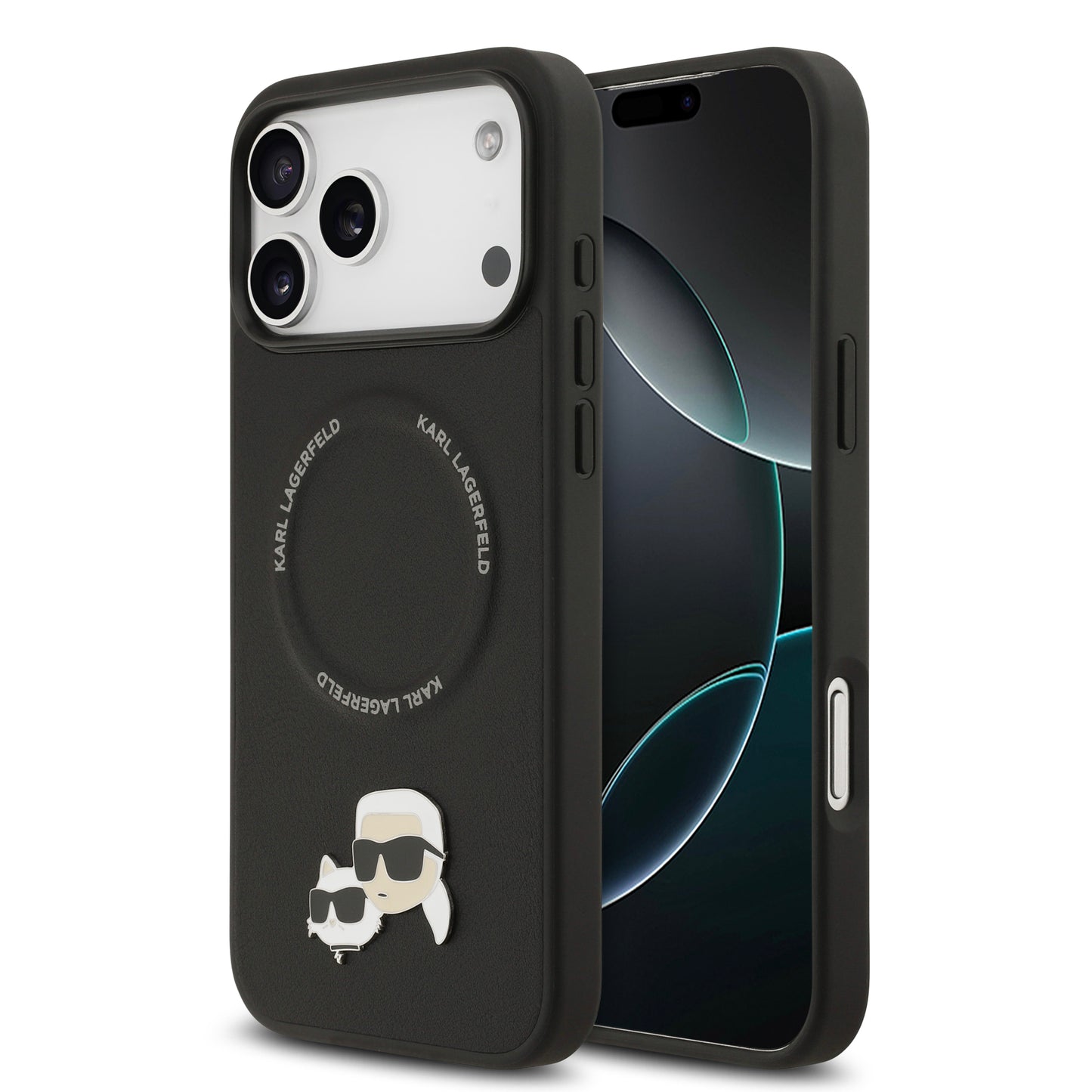 Funda Karl Lagerfeld MagSafe con Pins de Karl & Choupette para iPhone 17 Pro Max - Negro | Case Original de Lujo