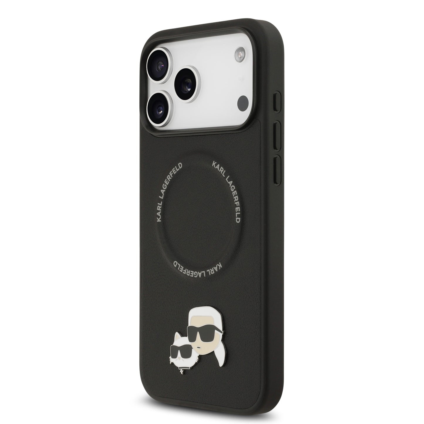Funda Karl Lagerfeld MagSafe con Pins de Karl & Choupette para iPhone 17 Pro Max - Negro | Case Original de Lujo