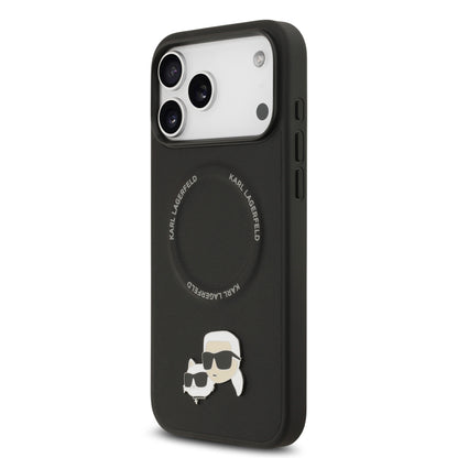 Funda Karl Lagerfeld MagSafe con Pins de Karl & Choupette para iPhone 17 Pro Max - Negro | Case Original de Lujo