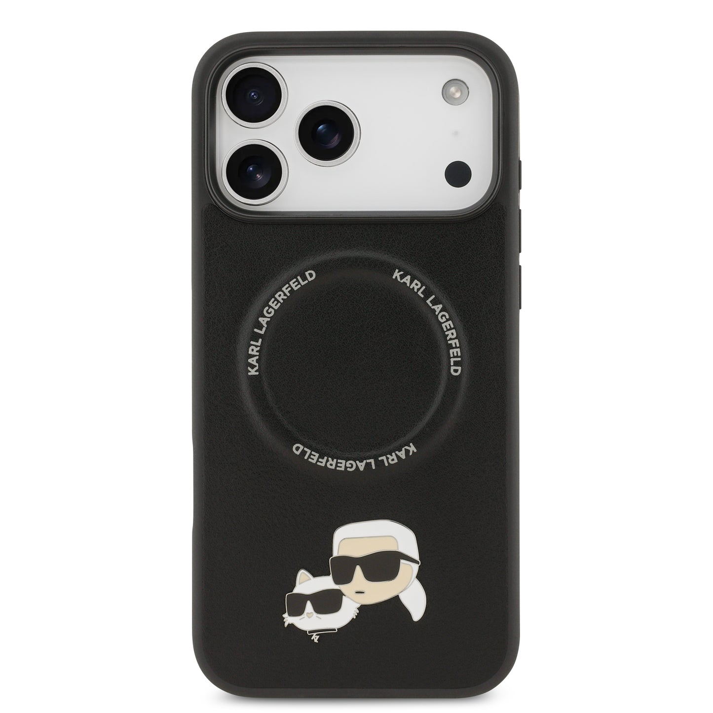 Funda Karl Lagerfeld MagSafe con Pins de Karl & Choupette para iPhone 17 Pro Max - Negro | Case Original de Lujo